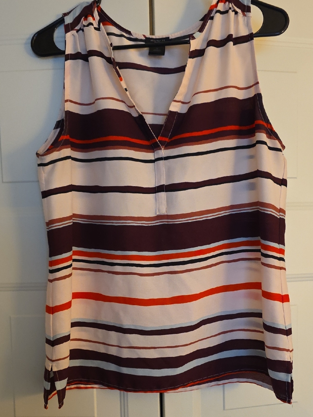 Ann Taylor Striped Sleeveless V-Notch  - Cream, Burgundy, Orange, Navy